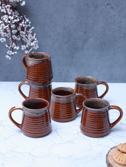 Unravel India - Maroon Grey Drip Dual Glazed Tea/Coffee Mugs (Pack of 6)