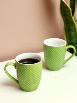Unravel India - Green Glazed Ceramic Tea/Coffee Mugs (Pack of 2)