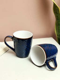 Unravel India - Blue Glazed Ceramic Tea/Coffee Mugs (Pack of 2)