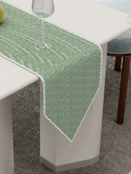 Home Affairs - Decorative Table Runner With Lace Trim - Durable, Elegant Dining Table Decor - Green