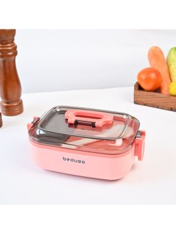 Voncasa - Pink Rectangular Plastic Lunch Box With Spoon & Fork -500Ml