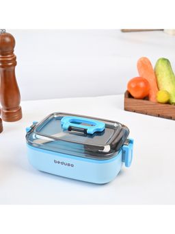 Voncasa - Blue Rectangular Plastic Lunch Box With Spoon & Fork -500Ml