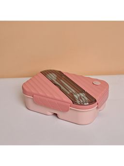 Voncasa - Pink Rectangular Plastic Lunch Box With Spoon & Fork -1250Ml