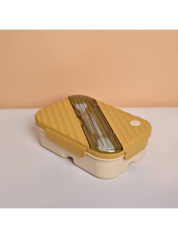 Voncasa - Yellow Rectangular Plastic Lunch Box With Spoon & Fork -1250Ml