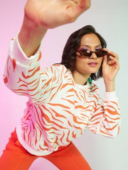 MIXT by Nykaa Fashion - Orange Animal Print Round Neck Sweatshirt