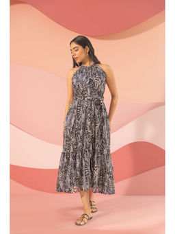 Polago Clothing - Black Halter Neck Midi Dress with Belt (Set of 2)