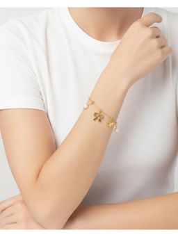 Shopsiiri - White Lily Bow Heart Charms Bracelet