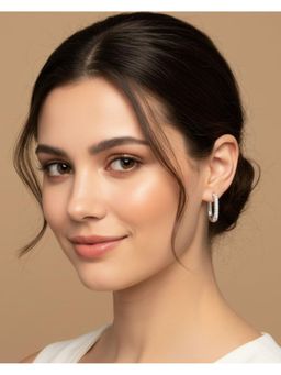 Shopsiiri - Silver Luxe Gleam Zircon Hoops Earrings