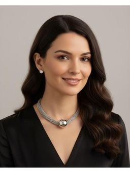 Shopsiiri - Silver Pearl Drop Bold Necklace