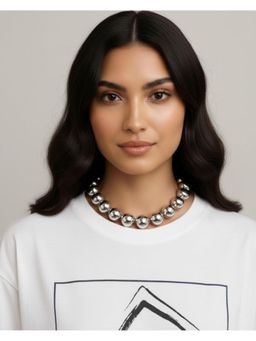 Shopsiiri - Statement Bold Beads Necklace: Silver