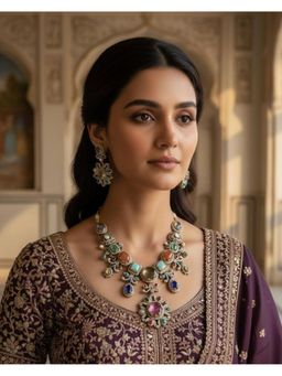 Shopsiiri - Maharani Navratan Polki Necklace Set