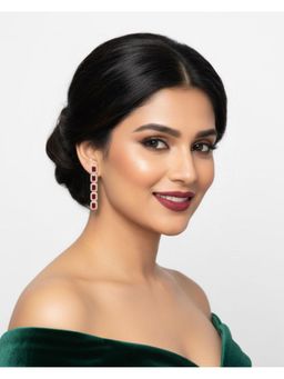 Shopsiiri - Ruby Emerald-Cut Line Drop Earrings