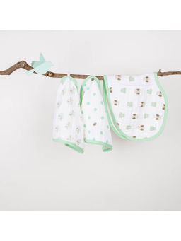 Kicks and Crawl - Green Po3 Muslin Burp Cloth Bibs Mint (Pack Of 3)