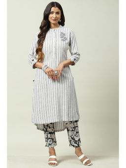 Biba - White And Blue Straight Suit (Set of 2)