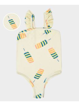 Mi Arcus - Girls Printed Beige Swimsuit