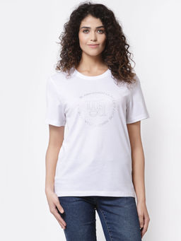 Mode by Red Tape - Women White Round Neck T-shirt