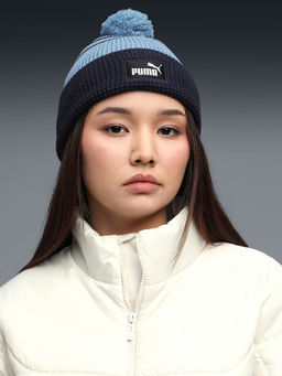Puma - Unisex Blue Essentials Mid Crown Ribbed Pom Beanie