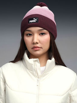 Puma - Unisex Pink Essentials Mid Crown Ribbed Pom Beanie