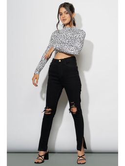 FREAKINS - Black Distressed Slit Skinny Jeans