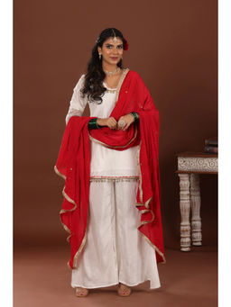 Jiraazi - Alizeh Chanderi White Kurta with Palazzo and Dupatta (Set of 3)