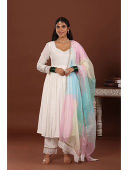 Jiraazi - Neeru Muslin White Anarkali Kurta with Pant (Set of 2)
