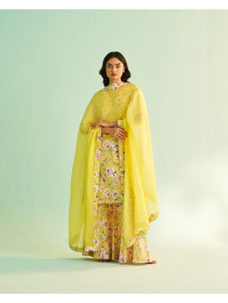 Shetab Kazmi - Adah Allure Yellow Sharara with Kurta and Dupatta (Set of 3)