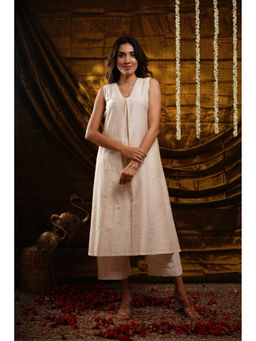 Ethnic Elements - Cotton Kurta with Palazzo - Ivory (Set of 2)