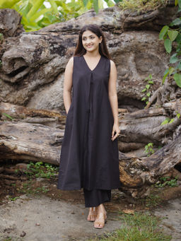 Ethnic Elements - Cotton Silk Kurta with Palazzo - Jade Black (Set of 2)