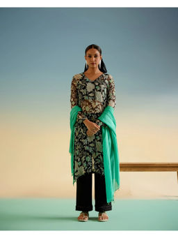 Shetab Kazmi - Dahlia Black Kameez Kurta with Palazzo and Dupatta (Set of 3)