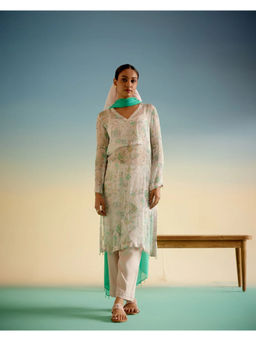 Shetab Kazmi - Fern Pink Kameez Kurta with Palazzo and Dupatta (Set of 3)