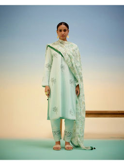 Shetab Kazmi - Green Kurta with Pant and Dupatta (Set of 3)