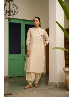 House of Surkh - Peher Beige Kurta with Salwar Pant (Set of 2)