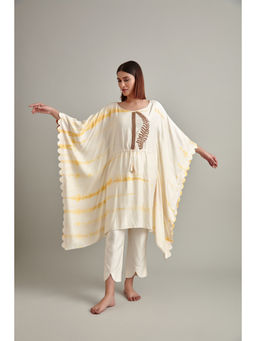Vedika Soni - Cream Tie And Dye Kaftan with Pant (Set of 2)