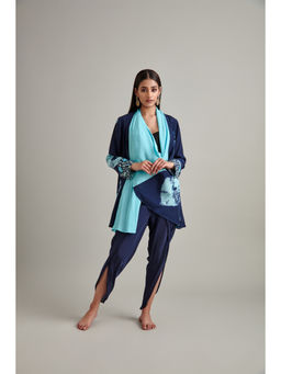 Vedika Soni - Navy Blue Tie And Dye Kurti with Dhoti Pant and Slip (Set of 3)