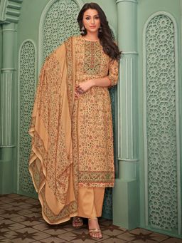 Stylee LIFESTYLE - Beige Cotton Blend Digital Printed Dress Material