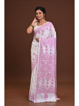 Ramshyam Collection - Womens Art Silk Printed White Saree with Unstitched Blouse