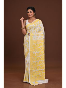 Ramshyam Collection - Womens Art Silk Embroidered Thread Work White Saree with Unstitched Blouse