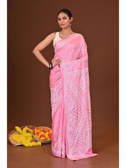Ramshyam Collection - Womens Kantha Silk Blend Printed Pink Saree with Unstitched Blouse