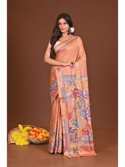 Ramshyam Collection - Womens Kantha Silk Blend Printed Thread Work Pink Saree with Unstitched Blouse