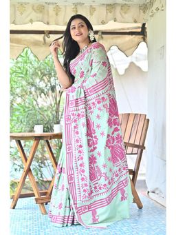 Ramshyam Collection - Womens Silk Blend Embroidered Thread Work Blue Saree with Unstitched Blouse