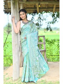 Ramshyam Collection - Womens Silk Blend Embroidered Thread Work Blue Saree with Unstitched Blouse