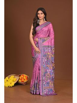 Ramshyam Collection - Womens Kantha Silk Blend Thread Work Multi-Color Saree with Unstitched Blouse