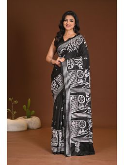 Ramshyam Collection - Womens Silk Blend Embroidered Thread Work Black Saree with Unstitched Blouse