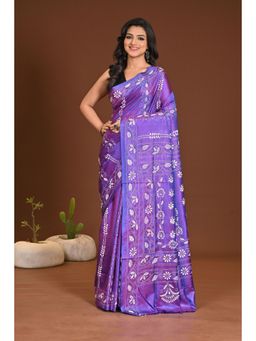 Ramshyam Collection - Womens Silk Blend Embroidered Thread Work Purple Saree with Unstitched Blouse