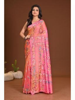 Ramshyam Collection - Womens Silk Blend Embroidered Thread Work Pink Saree with Unstitched Blouse