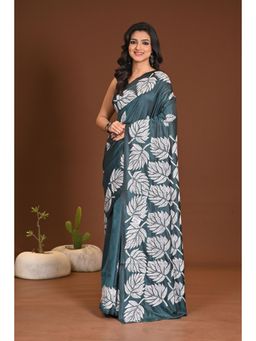 Ramshyam Collection - Womens Silk Blend Embroidered Thread Work Green Saree with Unstitched Blouse