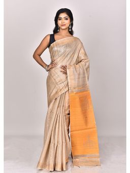 Ramshyam Collection - Womens Dupion Silk Beige Saree with Unstitched Blouse