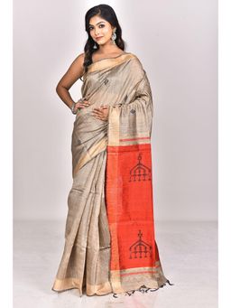 Ramshyam Collection - Womens Dupion Silk Woven Grey Saree with Unstitched Blouse