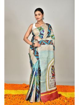 Ramshyam Collection - Womens Kantha Silk Printed Multi-Color Saree with Unstitched Blouse