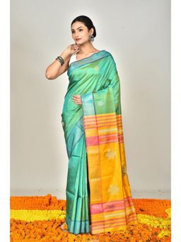 Ramshyam Collection - Womens Kantha Silk Woven Green Saree with Unstitched Blouse